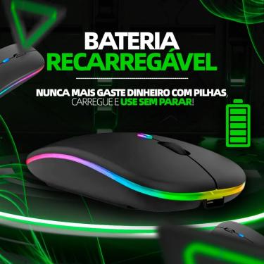 Imagem de Mouse Sem Fio Bateria Longa Ambidestro LED