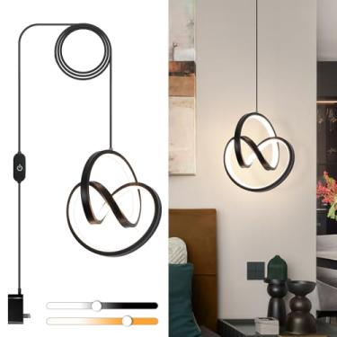 Imagem de Sovinzert 3000 ~ 6000 K luminárias pendentes com plugue, interruptor de toque, lâmpada suspensa moderna, luz suspensa preta para ilha de cozinha, quarto, sala de jantar, sala de estar, 1 pacote