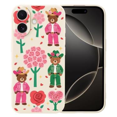 Imagem de MAYCARI Linda capa de cowboy ursos rosas para iPhone 16 Pro de 6,3 polegadas, compatível com Magsafe, capa de borracha gel macia de silicone líquido de ajuste fino com forro de microfibra à prova de