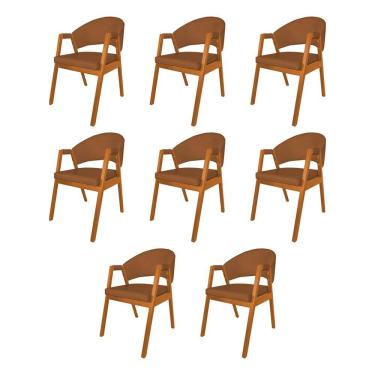 Imagem de Kit 8 Cadeiras Facto Helen Premium para Mesa de Jantar Conforto em Madeira Maciça - Caramelo
