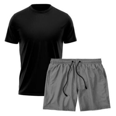 Imagem de Kit Short Praia Academia Passeio Treino Cinza + Camiseta Manga Curta Masculina-Masculino
