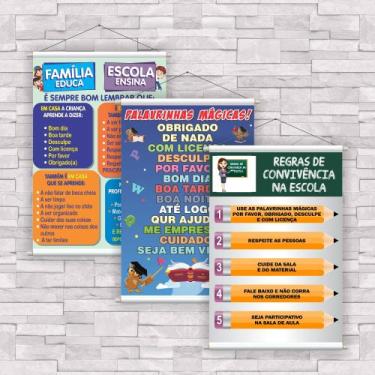 Imagem de kit com 3 Banner Educativo Regras de Convivência 70x55cm - Core Decore