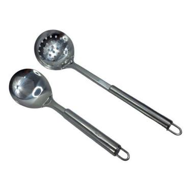Imagem de Kit Conjunto Cozinha: Concha E Espátula Em Aço Inox - Nilo-Imports