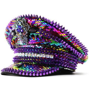 Imagem de Boné de beisebol Trucker com lantejoulas arco-íris e tacha roxa - Yiwe