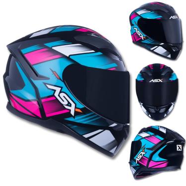 Imagem de Capacete ASX City Start Preto Rosa e Azul Turquesa
