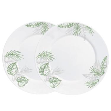 Imagem de Jogo 2 Prato Raso Opaline de Vidro Branco com Folhas Jungle Leitoso 26