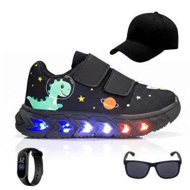 Imagem de Kit Tênis Infantil com Led Casual + Boné + Óculos + Relógio-Masculino