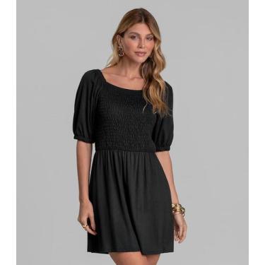 Imagem de Vestido Curto Feminino em Visco Maquinetada Dianna Preto, G, Preto
