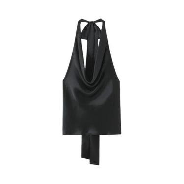 Imagem de Blusa Feminina De Cetim Com Alça Ajustável, Sem Mangas, Costas Abertas