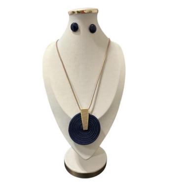 Imagem de Maxi Colar Feminino Corda Kit Brinco Pedra Resina Elegante - MLBpel, M