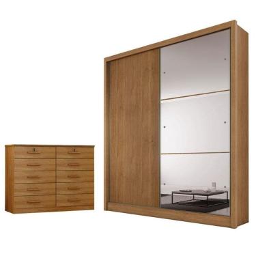 Imagem de Guarda Roupa Solteiro Dante Com Espelho E Gaveteiro Milão Com Chave Cumaru 23 - Horizonte