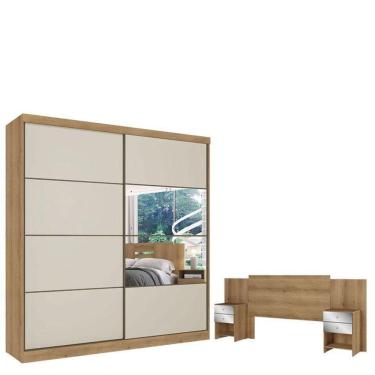 Imagem de Guarda Roupa Casal Malaga Glass 2 Portas Capuccino Off White E Cabeceira Formosa Glass Capuccino - Thb