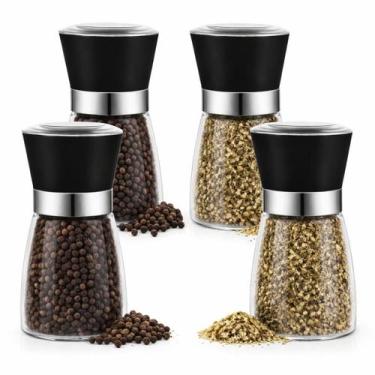Imagem de Kit 4 Moedor de Tempero Manual Vidro Inox Ajustável Tampa Moderno Gour