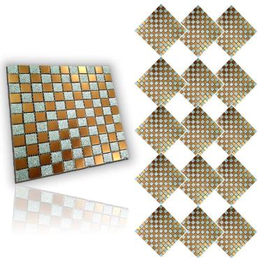 Imagem de Pastilha De Vidro Kit 15 Uni Adesiva Parede Cozinha Sala Banheiro Decorativa Moderna Facil Aplicacao Requintado Reforma