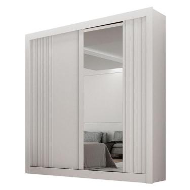 Imagem de Guarda Roupa Solteiro Milano 2 Portas 2 Gavetas 100% MDF com Espelho Branco