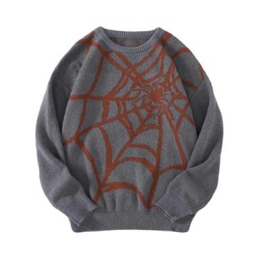 Imagem de Suéter Casual Masculino De Tricô Com Padrão De Teia De Aranha Para Out
