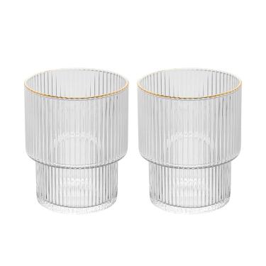 Imagem de Cj 2 Copos Baixos de Vidro Transparente C/Fio de Ouro Lines 220ml Wolff