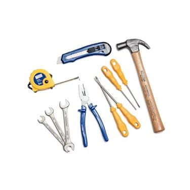 Imagem de Tramontina 43409104, Kit Ferramentas 11 Peças Trena Estilete Martelo Alicate Chaves de Fenda e Fixas