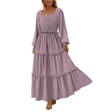 Imagem de Vestido PRETTYGARDEN 2025 Maxi com Decote Quadrado Franzido Cinza Roxo