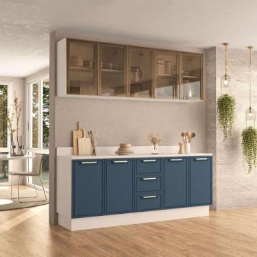 Imagem de Cozinha Compacta Amara 9 Portas 3 Gavetas com Vidro 40250786 Azul/Bran