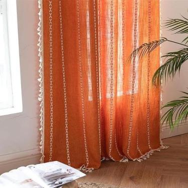 Imagem de Cortinas Deeprove Orange Boho Algodão Linho 183x132cm 1 painel