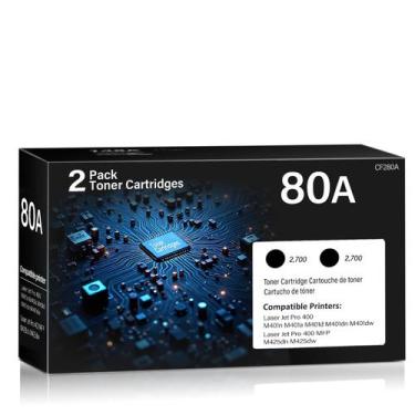 Imagem de Cartucho de toner 80A (kit com 2) preto compatível com HP LaserJet Pro