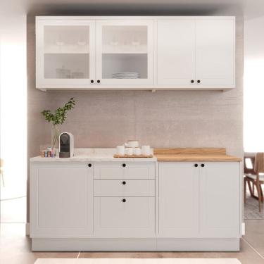Imagem de Cozinha Compacta Modulada 7 Portas 3 Gavetas 100% Mdf 1 Tampo Sevilha Branco Artico
