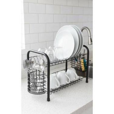 Imagem de Escorredor Preto 2 Andares: 13 Pratos, 6 Copos, Talheres - Congratulat