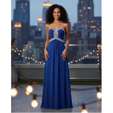 Imagem de Vestido Madrinha sem alça Bordado Ref 82 - Lua Serena, Azul royal, G