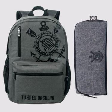 Imagem de Kit Mochila e Estojo Corinthians Cinza - Xeryus, Único