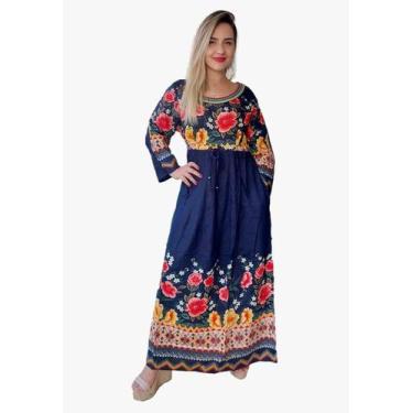 Imagem de Vestido Longo Estampado Indiano Manga Longa - Cod.3715 - Aléci Fashion