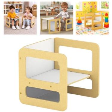 Imagem de Mesa cadeira infantil 2 em 1 montessori madeira banquinho mesinha esco