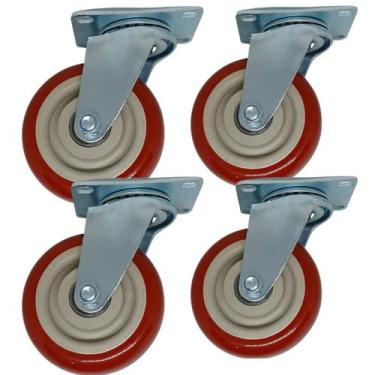 Imagem de Kit 4 Rodízios Giratório 4" Chapa Freio Duplo 2 Rolamentos - - Sousa R