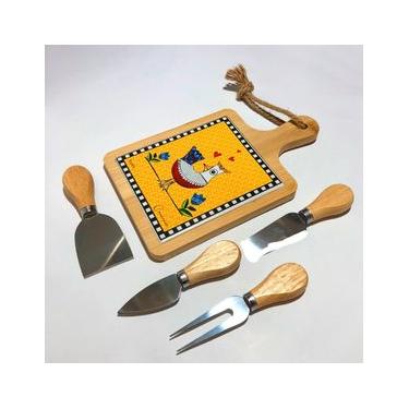 Imagem de Tábua de Aperitivo com 4 Facas para Queijo Egan Cocorico Laranja: O Kit Completo para o Gourmet Moderno