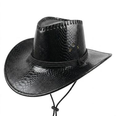 Imagem de Chapéu Country Cowboy Preto Aba Larga Tamanho Único Design Clássico Unissex