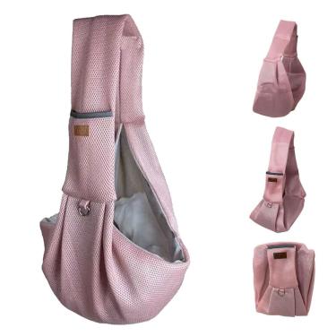 Imagem de Bolsa de Transporte Canguru Pet para Cães e Gatos de Poliéster Malha Respirável Rosa Tamanho Único