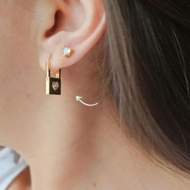 Imagem de BRINCO ARGOLA CADEADO COM PONTO DE ZIRCÔNIA BANHADO A OURO - 2g - 2cm 