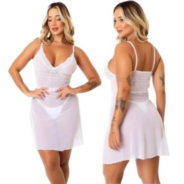 Imagem de Camisola Feminina Tule Lingerie Transparente Íntimo Sexy Sensual Confo