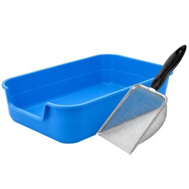 Imagem de Kit Caixa Areia Jumbox Azul Com Pa Higienica Inox Gato Pet - EINSTOK