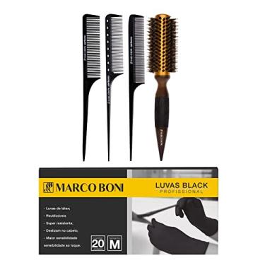 Imagem de KIT PROFISSIONAL PENTE ESCOVA METALICA 20UN LUVA M MARCOBONI