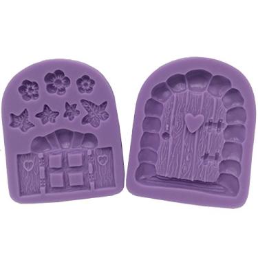 Imagem de FUNSHOWCASE Molde de silicone de fadas ou gnomo vintage encantado para porta e janela para artesanatos, chocolate, fondant, resina, argila de polímero, fabricação de sabonete, 2 peças no conjunto