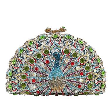 Imagem de Boutique De FGG Elegante bolsa clutch de cristal para mulheres, bolsa de mão de pavão para noite e bolsas, Multicolorido 14, Small