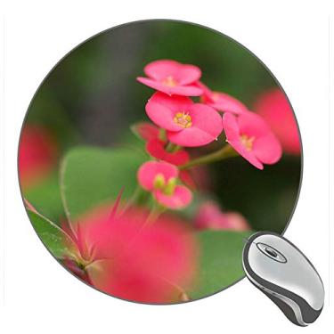 Imagem de Mouse pad macro redondo com flores rosa e folhas verdes, mouse pads personalizados para jogos