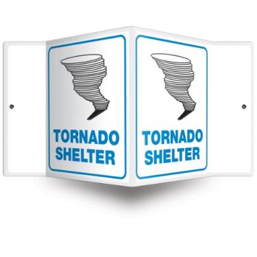 Imagem de Accuform Sinais PSP146 Placa de projeção 3D, Legend"Tornado SHELTER", painel de 15,24 cm x 12,7 cm, plástico de alto impacto espesso, furos de montagem pré-perfurados, azul/preto sobre branco