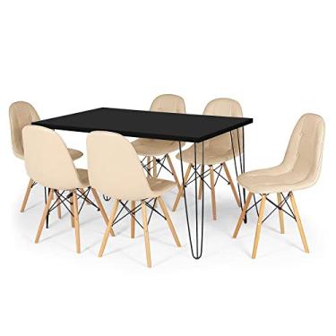 Imagem de Conjunto Mesa de Jantar Hairpin 130x80 Preta com 6 Cadeiras Eiffel Botonê - Nude