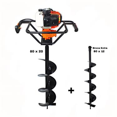 Imagem de KIT Perfurador de Solo Vulcan Trent VPS520 2T 52CC 2,5HP Profissional com Broca 80x20cm + Extra Broca 80x12cm com Pino Trava