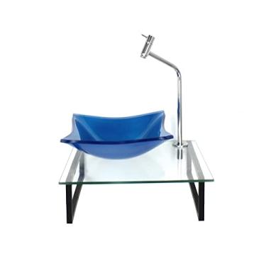 Imagem de KIT CUBA DE VIDRO 10MM AZUL ESCURO TAMPO 40CM INCOLOR COM SUPORTE TORNEIRA VALVULA