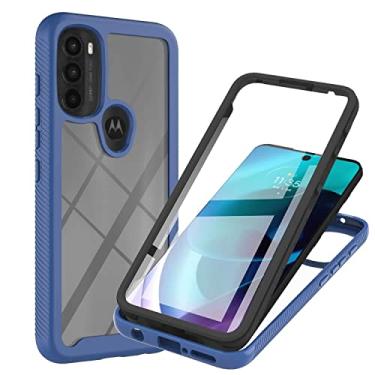 Imagem de Niuuro Capa para Motorola Moto G71 5G com protetor de tela embutido, proteção total 360° Capa de telefone à prova de choque, com capa traseira de PC rígido + capa de silicone TPU macio antiderrapante - azul