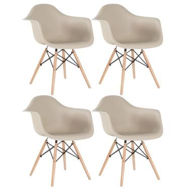 Imagem de Kit 4 Cadeiras Charles Eames Eiffel Daw Com Braços E Pés De Madeira Clara Nude