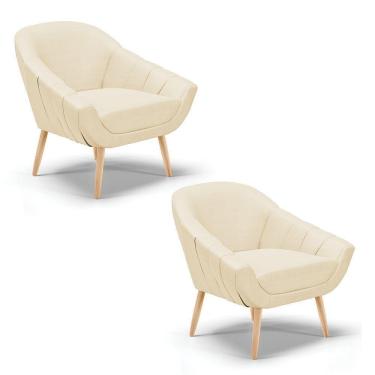 Imagem de Kit 02 Poltronas Giovana Veludo Off White Luxo Natural